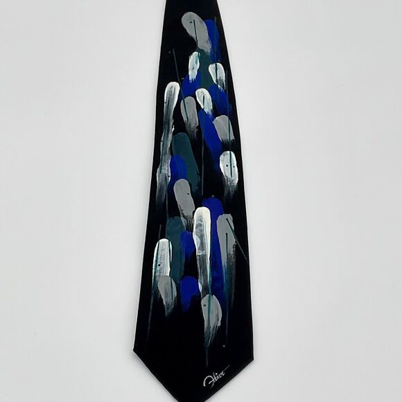 Vintage Paul Rodon Couture Hand Painted One Of A Kind Tie Necktie Black - Picture 1 of 4